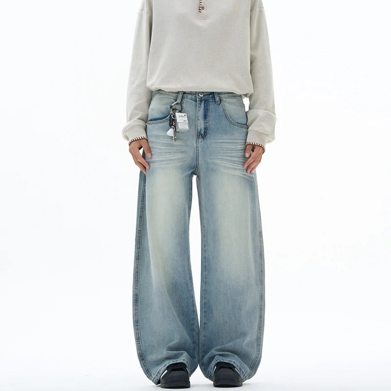 Damen extraweite hochgeschnittene Baggy-Jeans mit tiefem Schritt und Vintage‑Waschung Nord Taschen