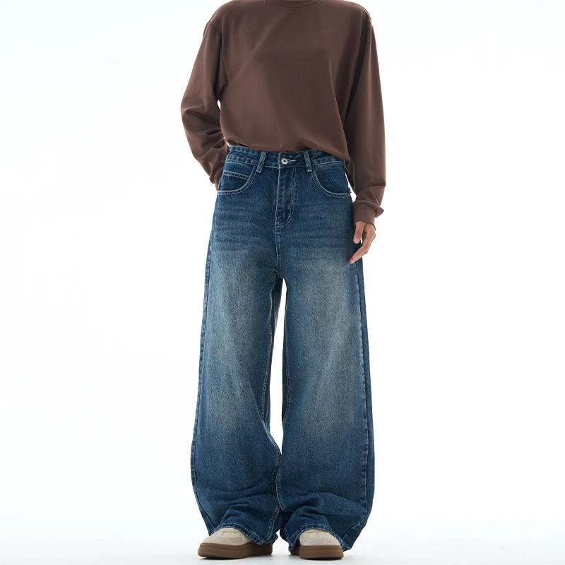Damen Extraweite Highwaist-Palazzo-Jeans aus Vintage-Denim mit gerundetem Saum Nord Taschen