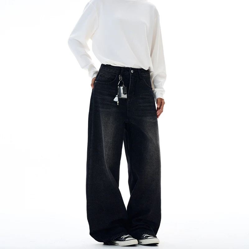 Damen Extraweite Highwaist-Palazzo-Jeans aus Vintage-Denim mit gerundetem Saum Nord Taschen