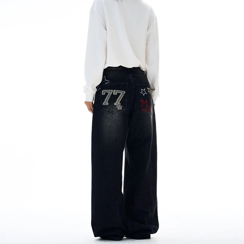 Damen Extraweite Highwaist-Palazzo-Jeans aus Vintage-Denim mit gerundetem Saum Nord Taschen