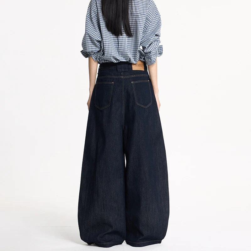 Damen Extraweite High‑Waist Denim‑Hose mit bodenlangem weitem Bein Nord Taschen
