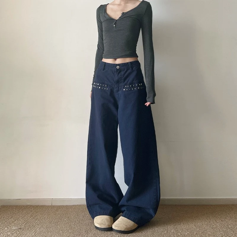 Damen Extraweite High‑Waist Baumwoll-Twill-Hose mit Nietenbesatz und Palazzoschnitt Nord Taschen