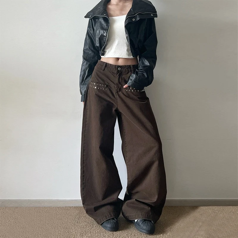 Damen Extraweite High‑Waist Baumwoll-Twill-Hose mit Nietenbesatz und Palazzoschnitt Nord Taschen
