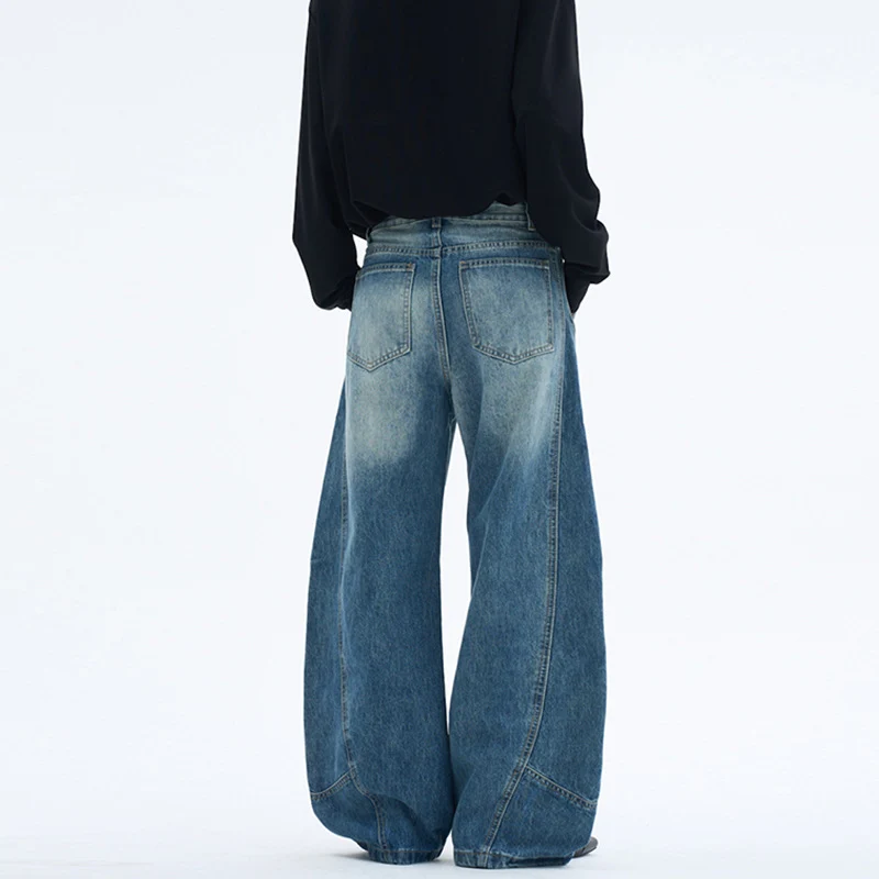 Damen Extraweite Denim-Palazzohose mit Paneelnähten und bodenlangem Saum Nord Taschen