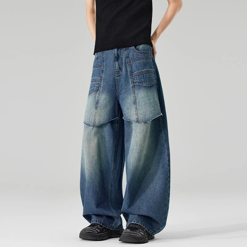 Damen Extraweite Denim-Palazzo-Hose mit aufgesetzten Vorderpanelen und Used-Waschung Nord Taschen