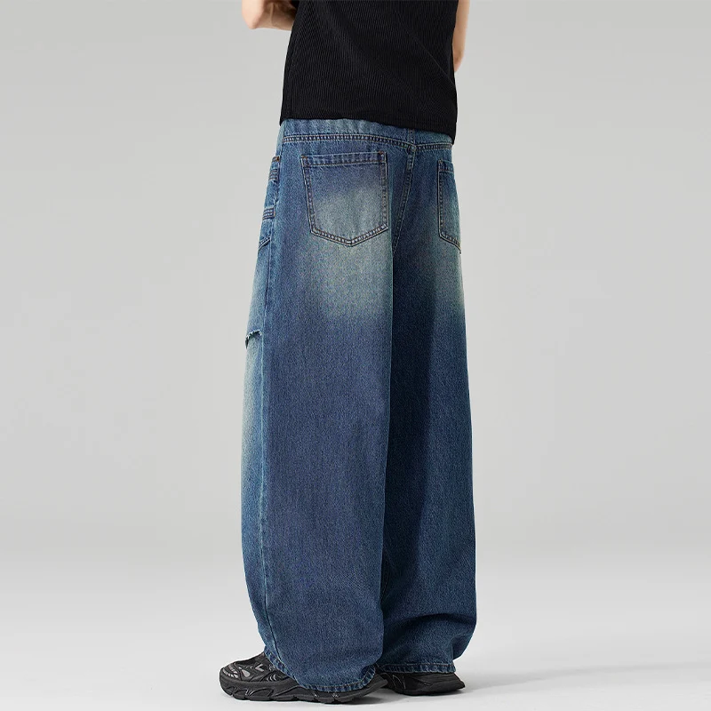 Damen Extraweite Denim-Palazzo-Hose mit aufgesetzten Vorderpanelen und Used-Waschung Nord Taschen