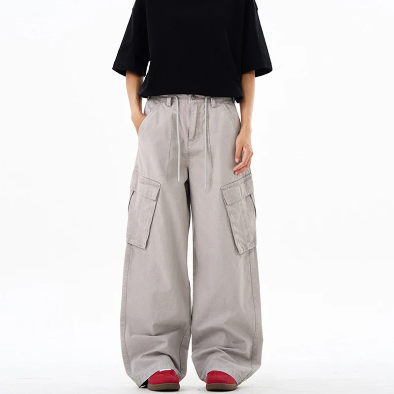 Damen Extraweite Cargo-Denim-Palazzohose mit Tunnelzugbund und aufgesetzten Klappentaschen Nord Taschen