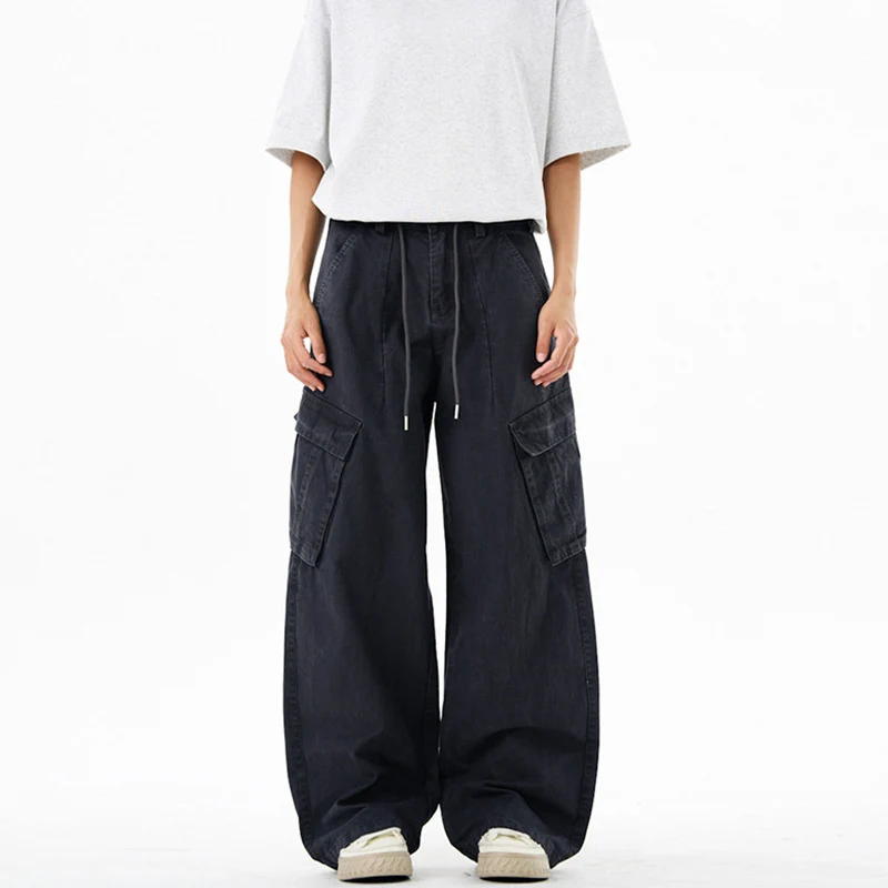 Damen Extraweite Cargo-Denim-Palazzohose mit Tunnelzugbund und aufgesetzten Klappentaschen Nord Taschen