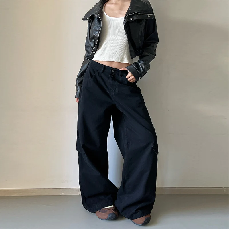 Damen Bodentiefe Utility-Palazzo-Hose aus schwerem Twill mit seitlichen Pattentaschen Nord Taschen