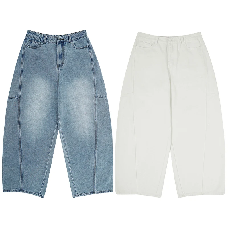 Damen Bodenlange Oversized-Palazzo-Hose aus schwerem Baumwoll-Canvas mit verdecktem Bund Nord Taschen