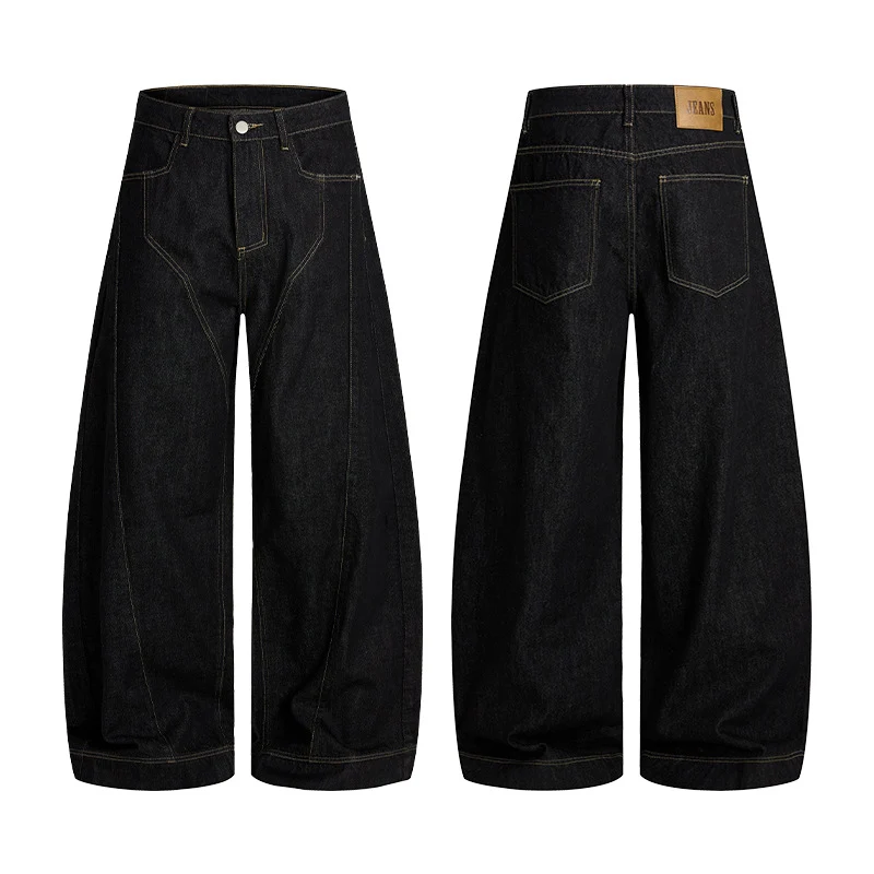 Herren Oversize-Denim-Palazzohose mit skulpturalen Paneelnähten und tiefem Schritt Nord Taschen