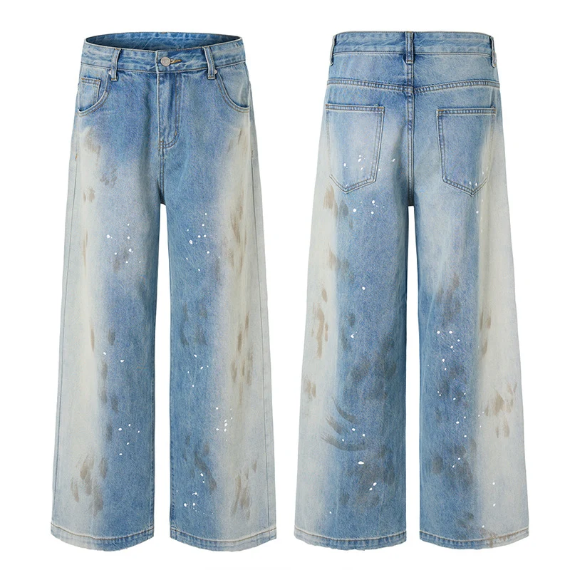 Herren Oversize-Baggy-Denim-Jeans mit künstlerischem Farb-Splatter und weitem Saum Nord Taschen
