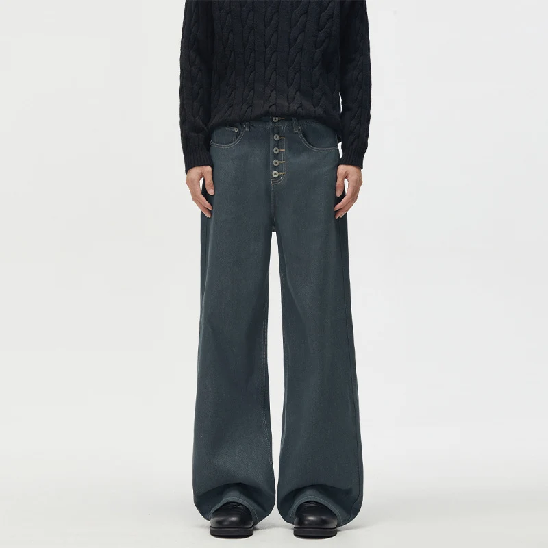 Herren Marlene-Denimhose im ultraweiten Baggy-Cut mit sichtbarer Knopfleiste Nord Taschen