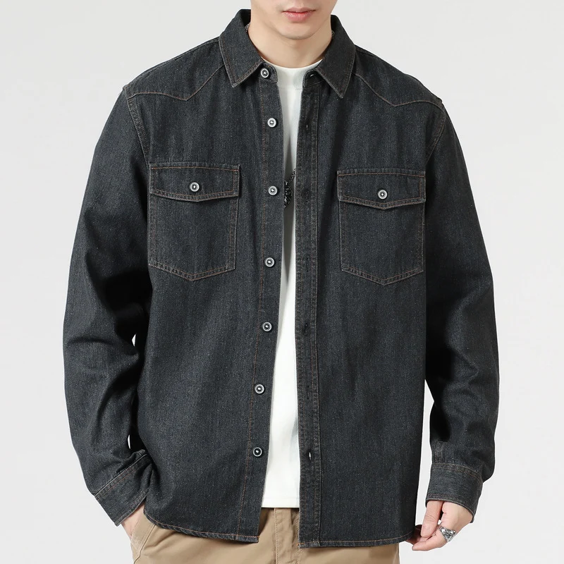 Herren Lockeres Denim-Overshirt mit aufgesetzten Brusttaschen und durchgehender Knopfleiste Nord Taschen