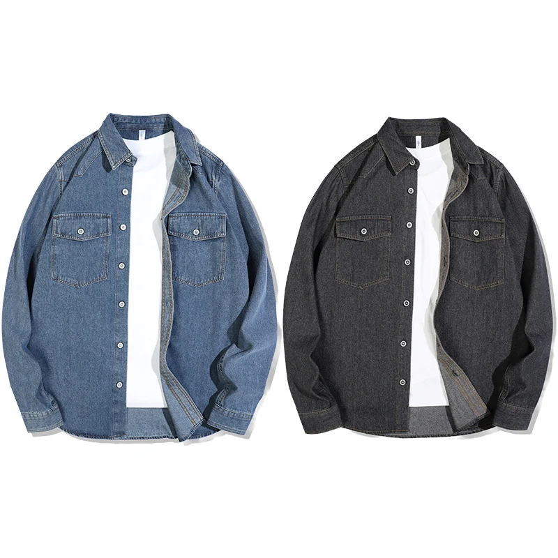 Herren Lockeres Denim-Overshirt mit aufgesetzten Brusttaschen und durchgehender Knopfleiste Nord Taschen
