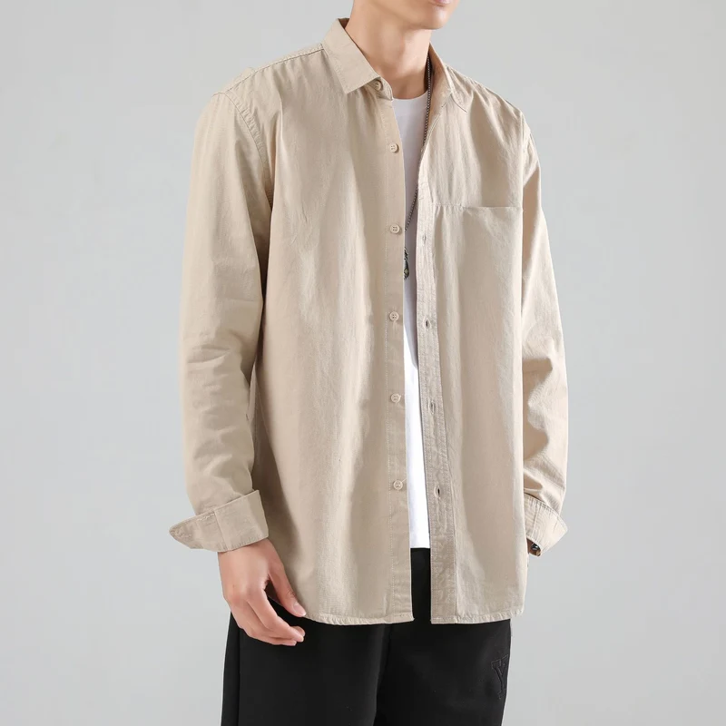 Herren Lockeres Baumwoll-Overshirt mit Brusttasche und leichter Struktur Nord Taschen