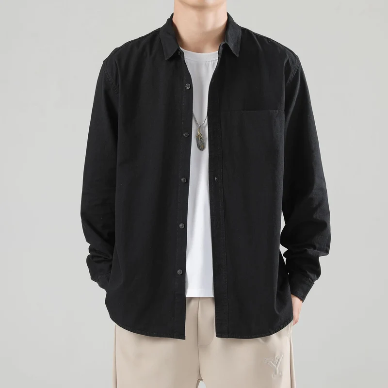 Herren Lockeres Baumwoll-Overshirt mit Brusttasche und leichter Struktur Nord Taschen
