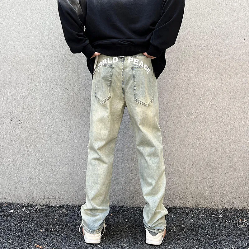 Herren Lockere Straight-Denim-Jeans mit leichter Stonewash-Optik und tiefem Schritt Nord Taschen