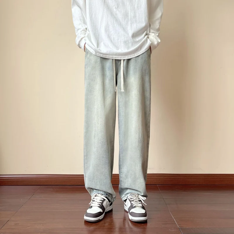 Herren locker sitzende Jeanshose im Oversize-Baggy-Stil mit Tunnelzug Nord Taschen