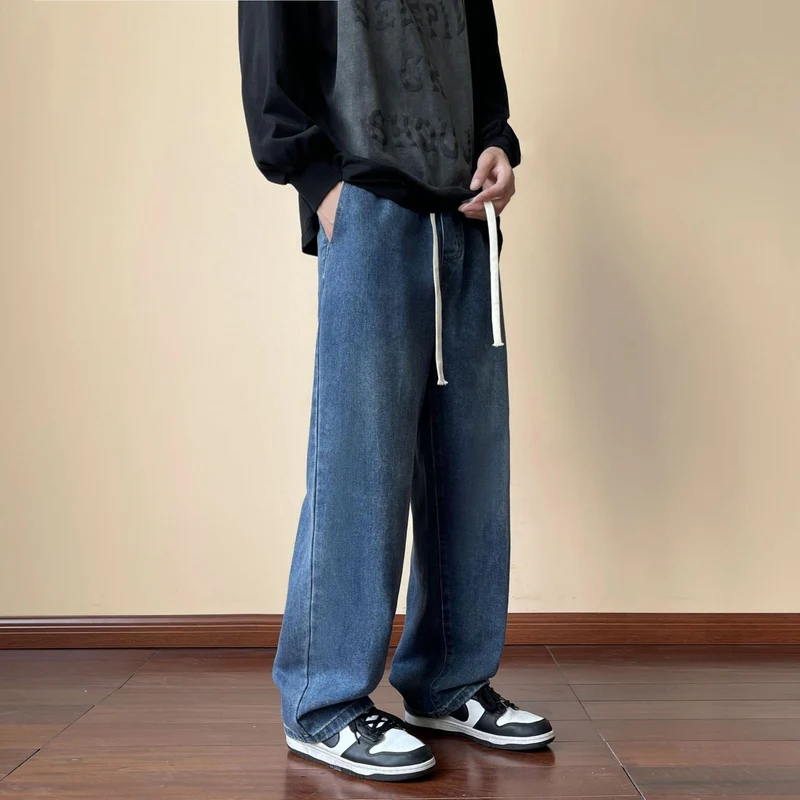Herren locker sitzende Jeanshose im Oversize-Baggy-Stil mit Tunnelzug Nord Taschen