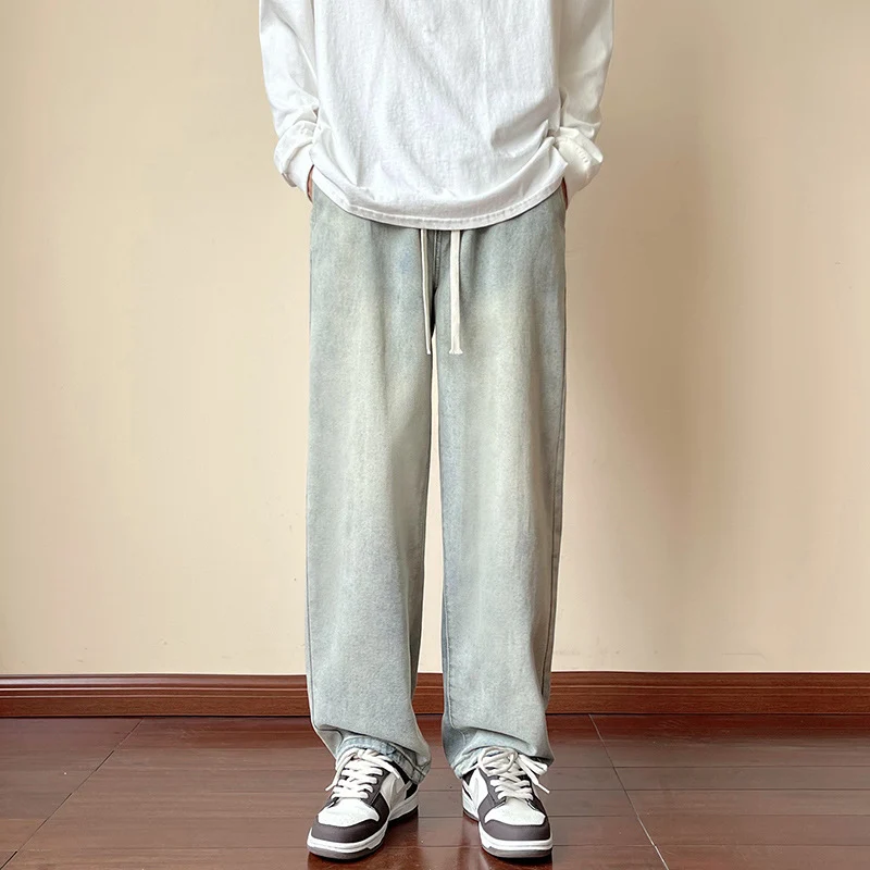 Herren locker sitzende Jeanshose im Oversize-Baggy-Stil mit Tunnelzug Nord Taschen