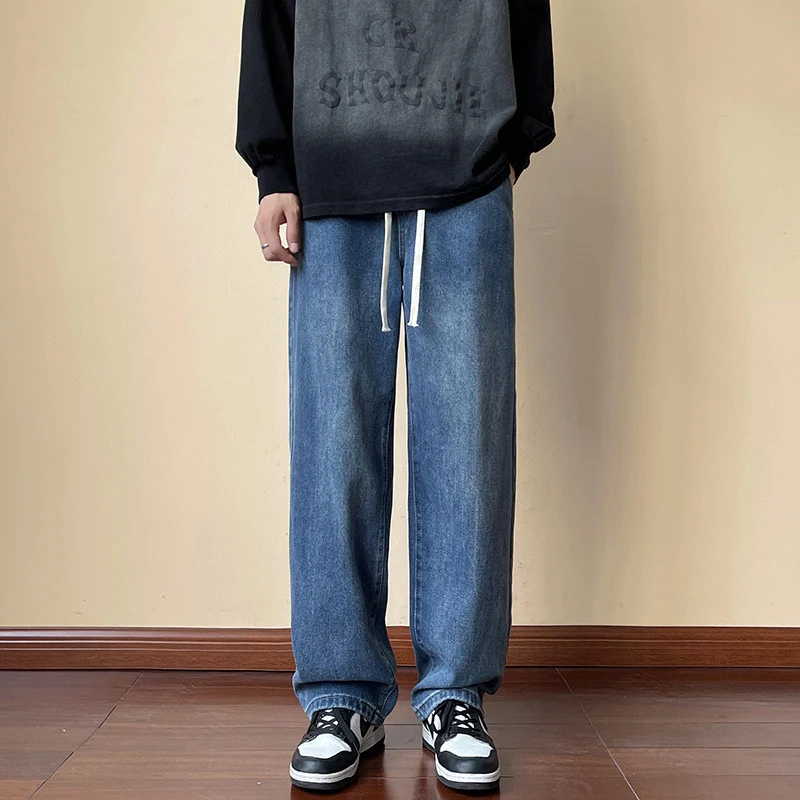 Herren locker sitzende Jeanshose im Oversize-Baggy-Stil mit Tunnelzug Nord Taschen