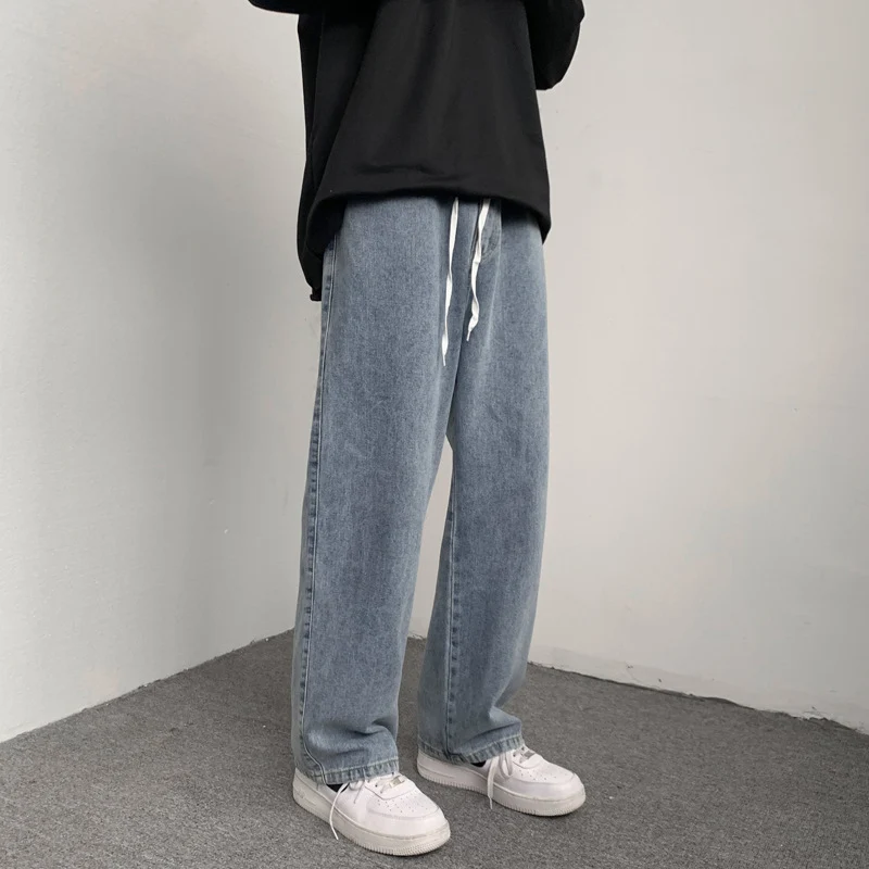 Herren Locker-sitzende Denim-Hose mit elastischem Tunnelzugbund und weitem Bein Nord Taschen