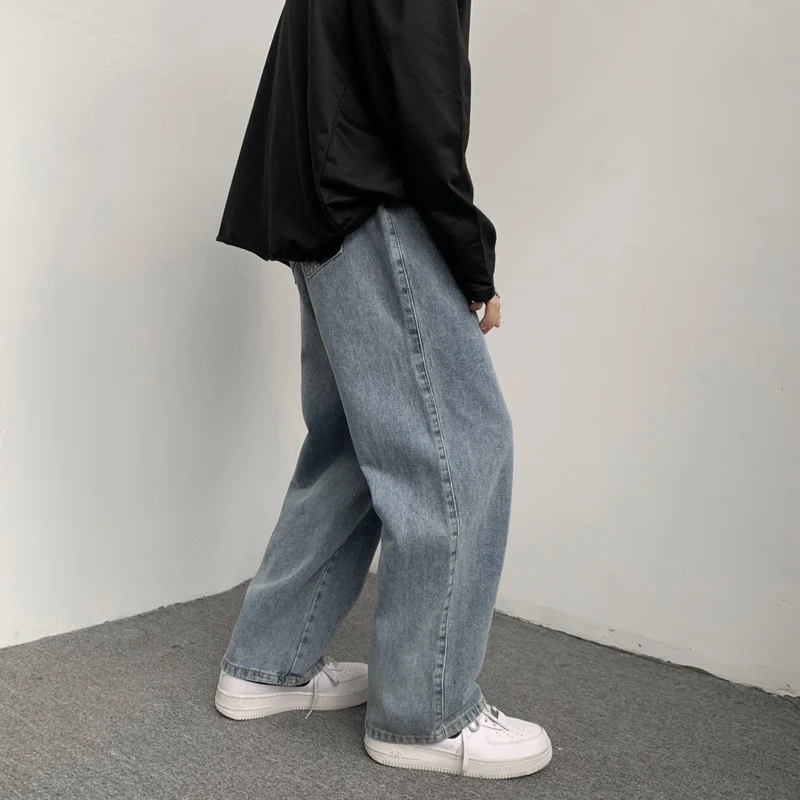 Herren Locker-sitzende Denim-Hose mit elastischem Tunnelzugbund und weitem Bein Nord Taschen