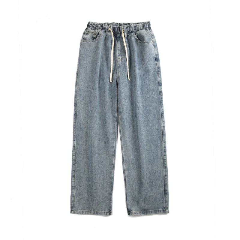 Herren Locker-sitzende Denim-Hose mit elastischem Tunnelzugbund und weitem Bein Nord Taschen