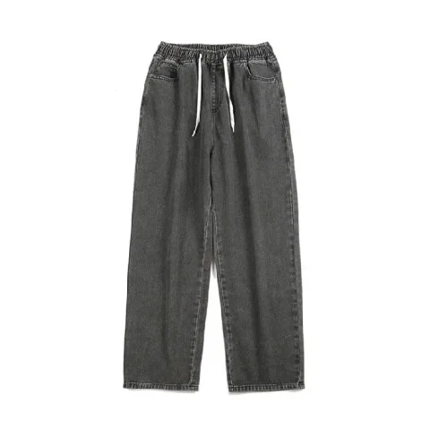 Herren Locker-sitzende Denim-Hose mit elastischem Tunnelzugbund und weitem Bein Nord Taschen