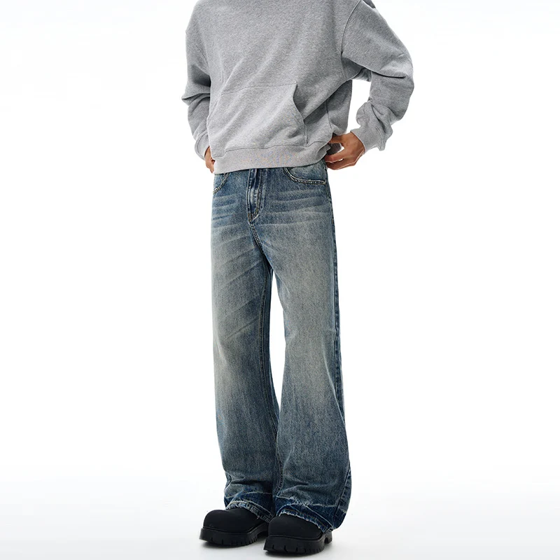 Herren Locker fallende Baggy-Jeans im Used-Look mit breitem geradem Bein und extralangem Saum Nord Taschen