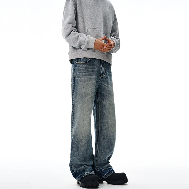 Herren Locker fallende Baggy-Jeans im Used-Look mit breitem geradem Bein und extralangem Saum Nord Taschen