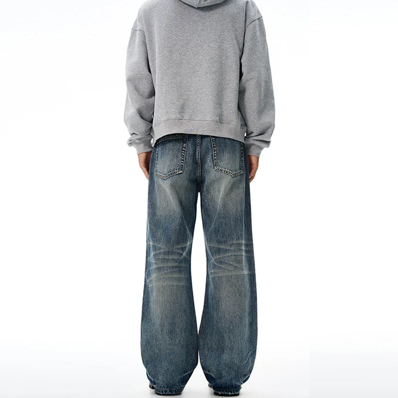 Herren Locker fallende Baggy-Jeans im Used-Look mit breitem geradem Bein und extralangem Saum Nord Taschen