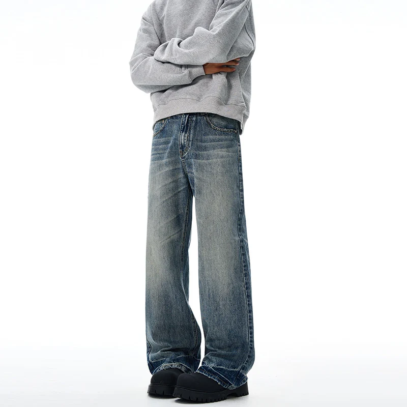 Herren Locker fallende Baggy-Jeans im Used-Look mit breitem geradem Bein und extralangem Saum Nord Taschen