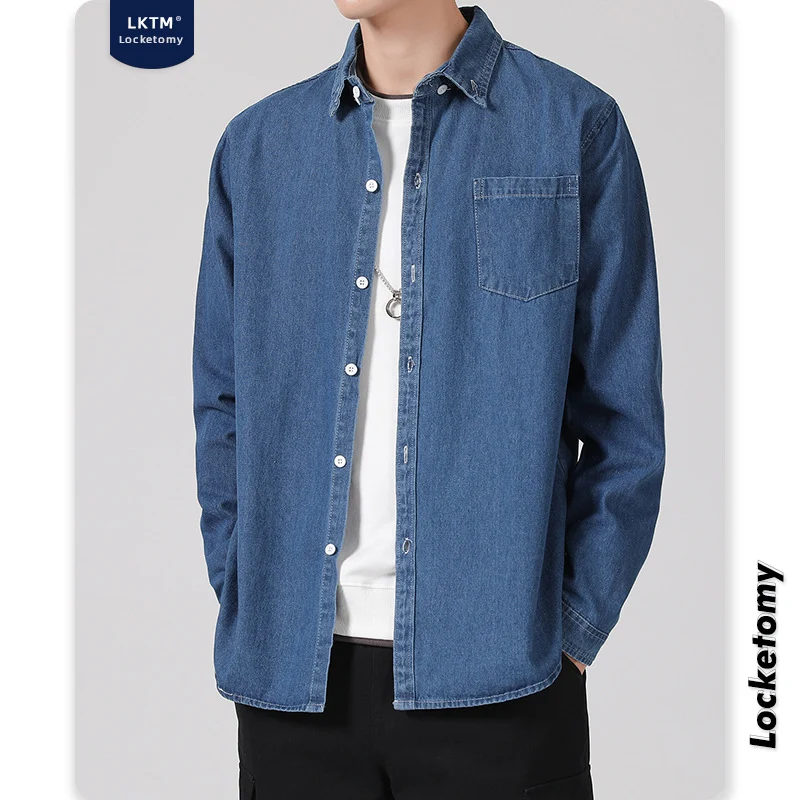 Herren Leichtes Baumwoll-Denim-Hemd mit Brusttasche und Relaxed-Fit Nord Taschen