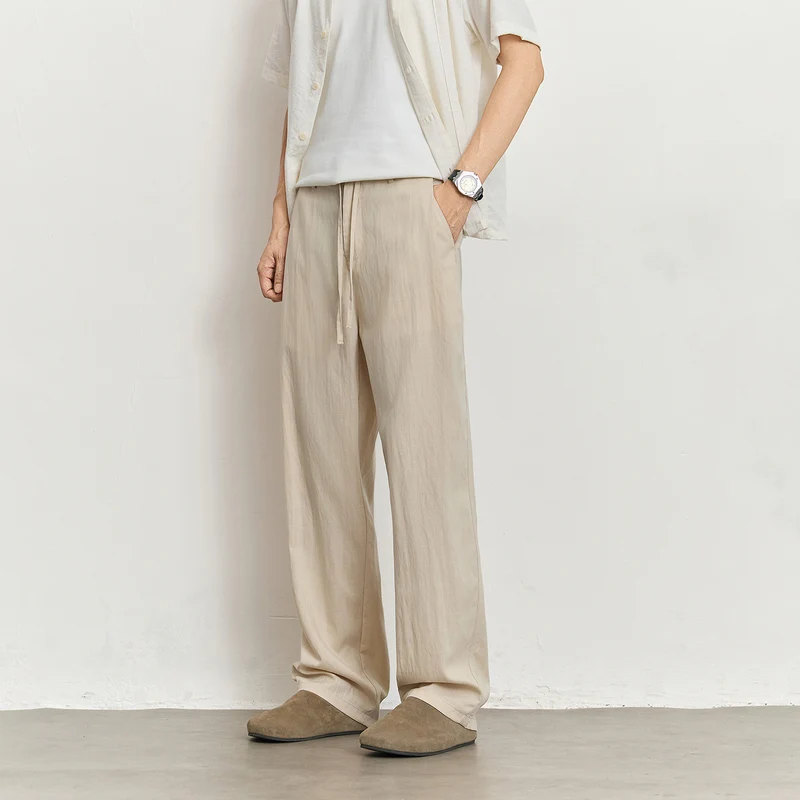 Herren Leichte Leinenhose mit Tunnelzug und geradem Bein Nord Taschen