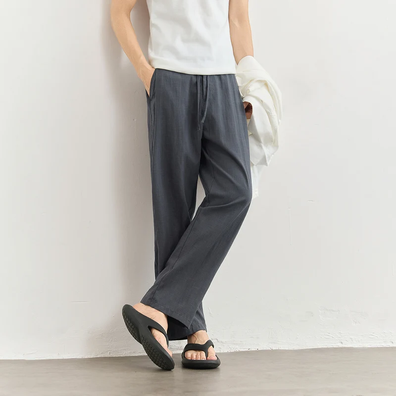 Herren Leichte Leinenhose mit Tunnelzug und geradem Bein Nord Taschen