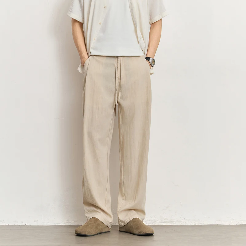 Herren Leichte Leinenhose mit Tunnelzug und geradem Bein Nord Taschen