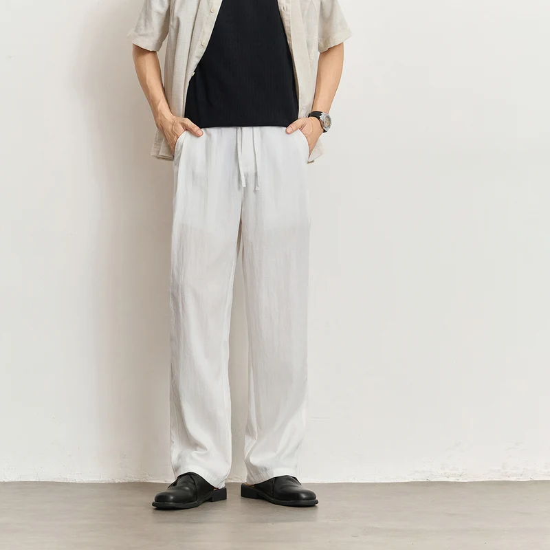 Herren Leichte Leinenhose mit Tunnelzug und geradem Bein Nord Taschen