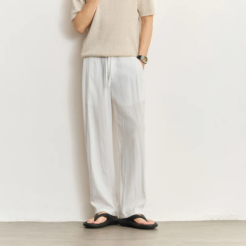 Herren Leichte Leinenhose mit Tunnelzug und geradem Bein Nord Taschen