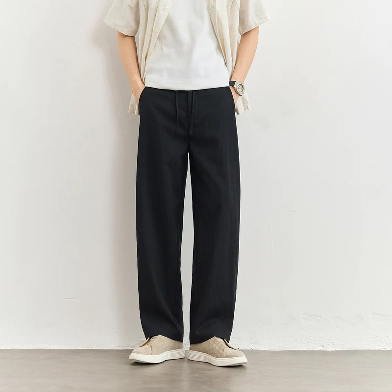 Herren Leichte Leinenhose mit Tunnelzug und geradem Bein Nord Taschen
