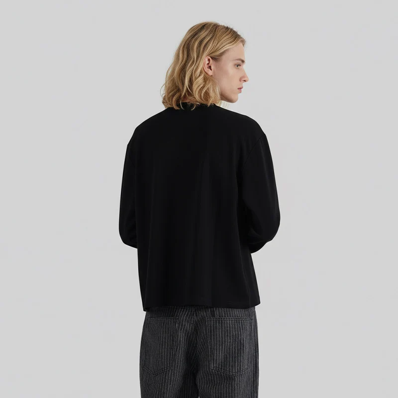 Herren Langarm-Shirt aus feiner Rippstruktur mit Rundhalsausschnitt Nord Taschen