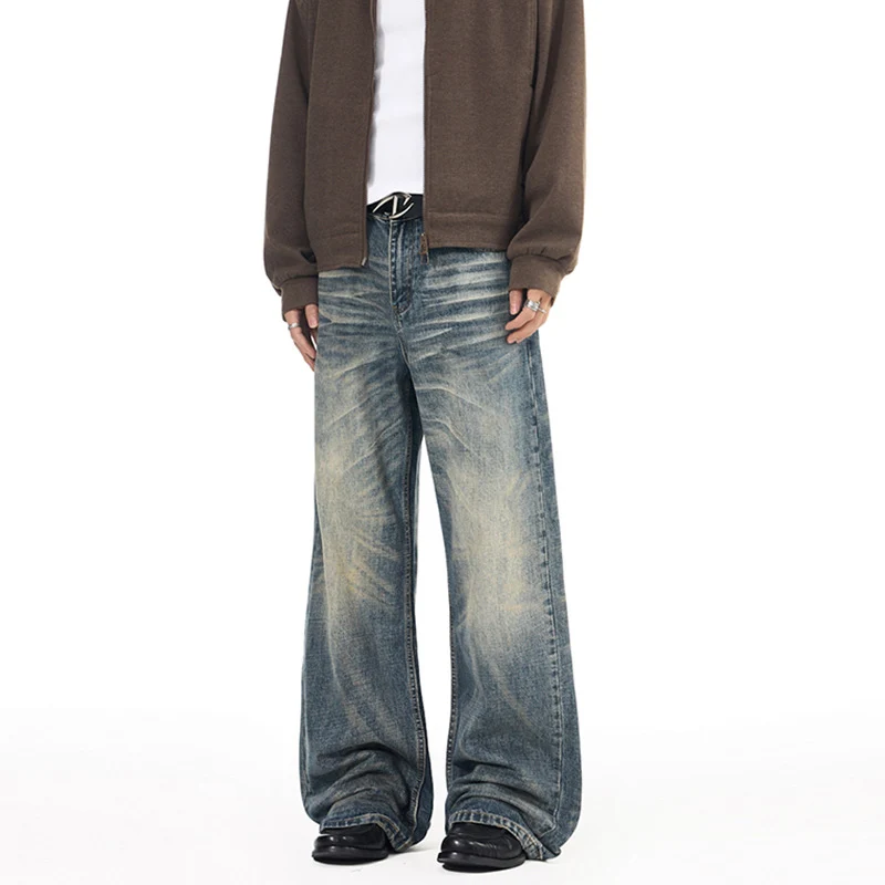 Herren Extremweite Vintage-Denim Baggy-Jeans mit tiefem Schritt und extra langer Saumlänge Nord Taschen