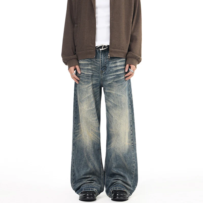 Herren Extremweite Vintage-Denim Baggy-Jeans mit tiefem Schritt und extra langer Saumlänge Nord Taschen