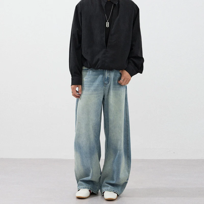 Herren Extraweite Zweiton-Denim-Palazzohose mit Block-Panelen und tiefem Schritt Nord Taschen