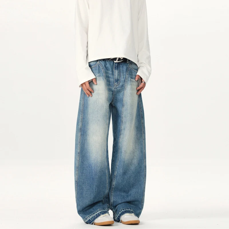 Herren Extraweite Vintage-Denim-Jeans mit Palazzoschnitt und vertikaler Nahtführung Nord Taschen