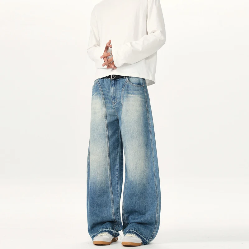 Herren Extraweite Vintage-Denim-Jeans mit Palazzoschnitt und vertikaler Nahtführung Nord Taschen