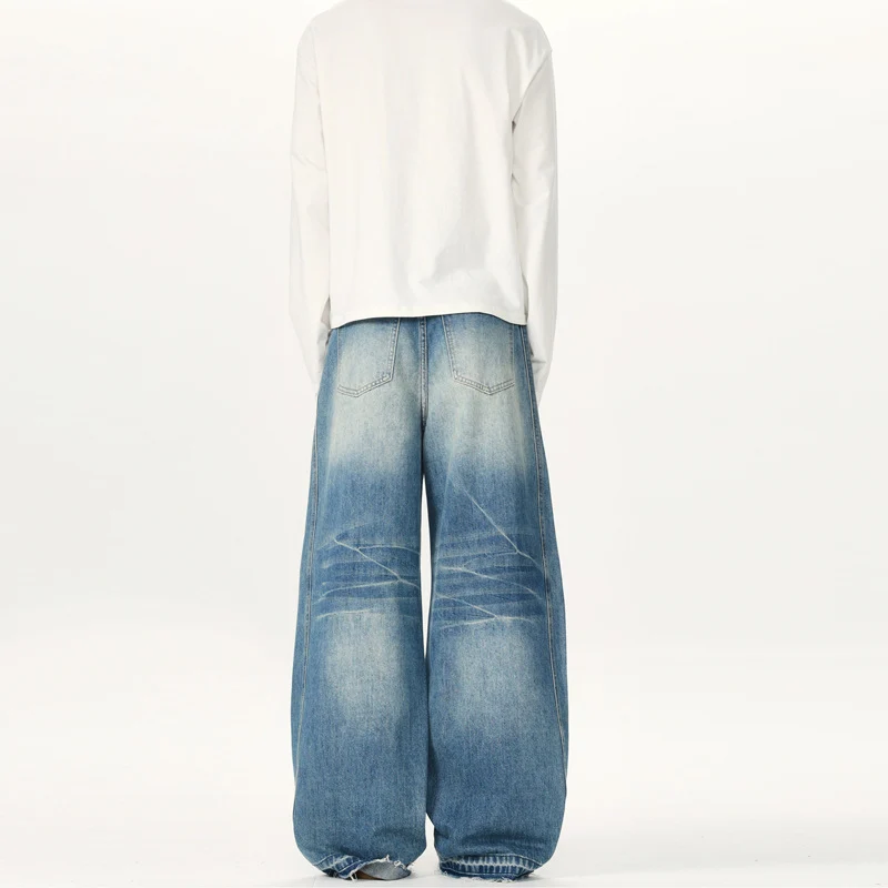 Herren Extraweite Vintage-Denim-Jeans mit Palazzoschnitt und vertikaler Nahtführung Nord Taschen