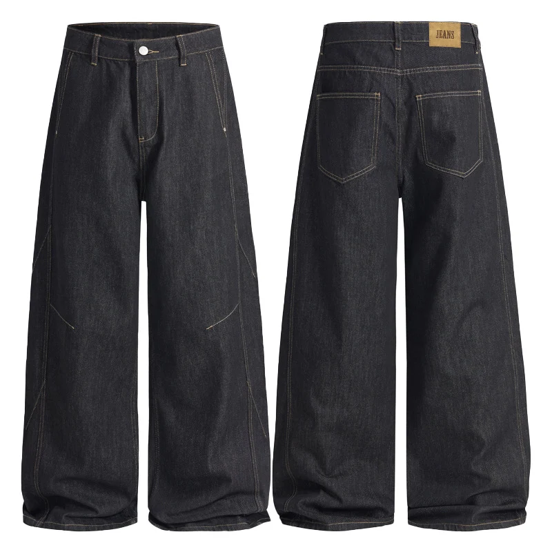 Herren Extraweite Panel-Denim-Palazzohose mit tiefem Schritt und Kontrastnähten Nord Taschen