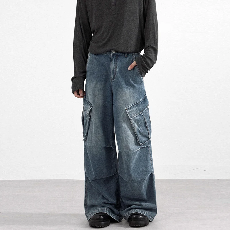 Herren Extraweite Paneel-Denim-Cargohose im weiten Baggy-Cut mit Kniepaneelen Nord Taschen